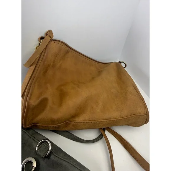 Lot of 2 Vegan Suede Crossbody Bags Grey and Tan Boho Tassel Zipper Purses - Picture 7 of 8